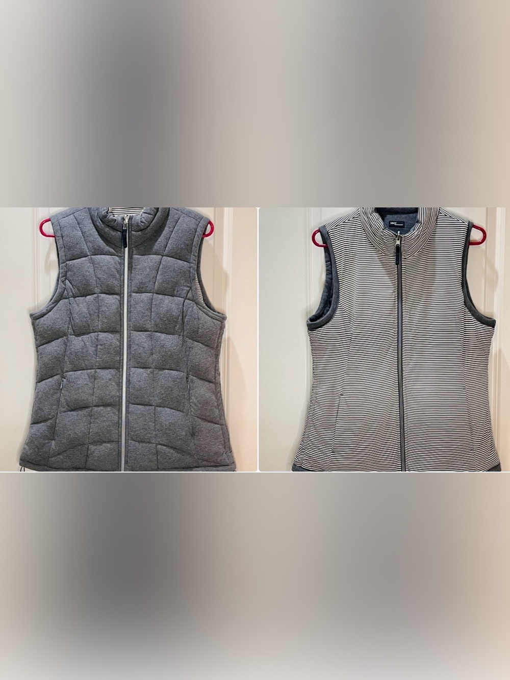 Andrew Marc Reversible Vest Gray Quilted & Striped Tulley Down Cotton L